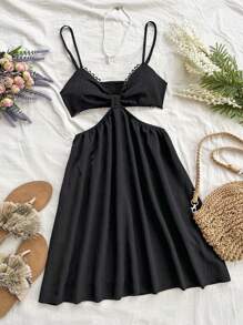 Vestido de verano para mujer con escote en V hueco, vestido de tiras para vacaciones
